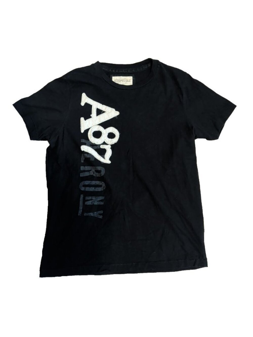 Aeropostale 87 T-Shirt Tee Crew Single Stitch Mens Large Black Y2K Big Logo Rare